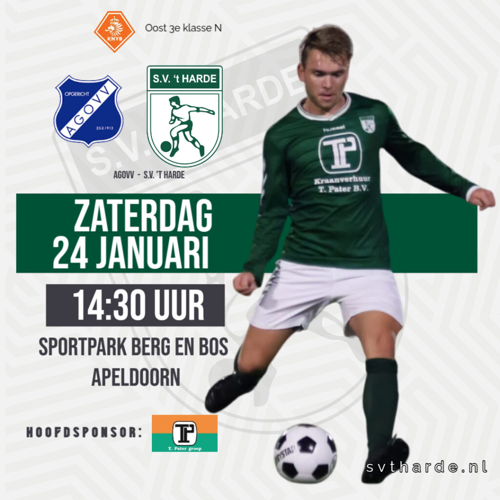 Zaterdag 24 januari competitiewedstrijd AGOVV – S.V. ‘t Harde
