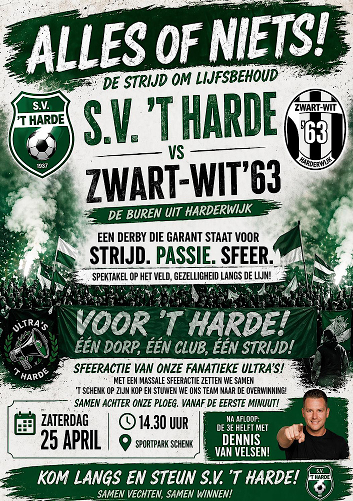 Alles of niets voor S.V. ’t Harde in beladen derby