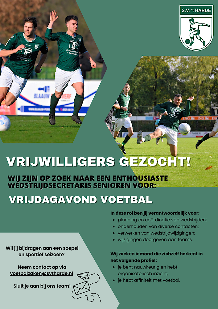 Wedstrijdsecretaris vrijdagavond-voetbal gezocht!
